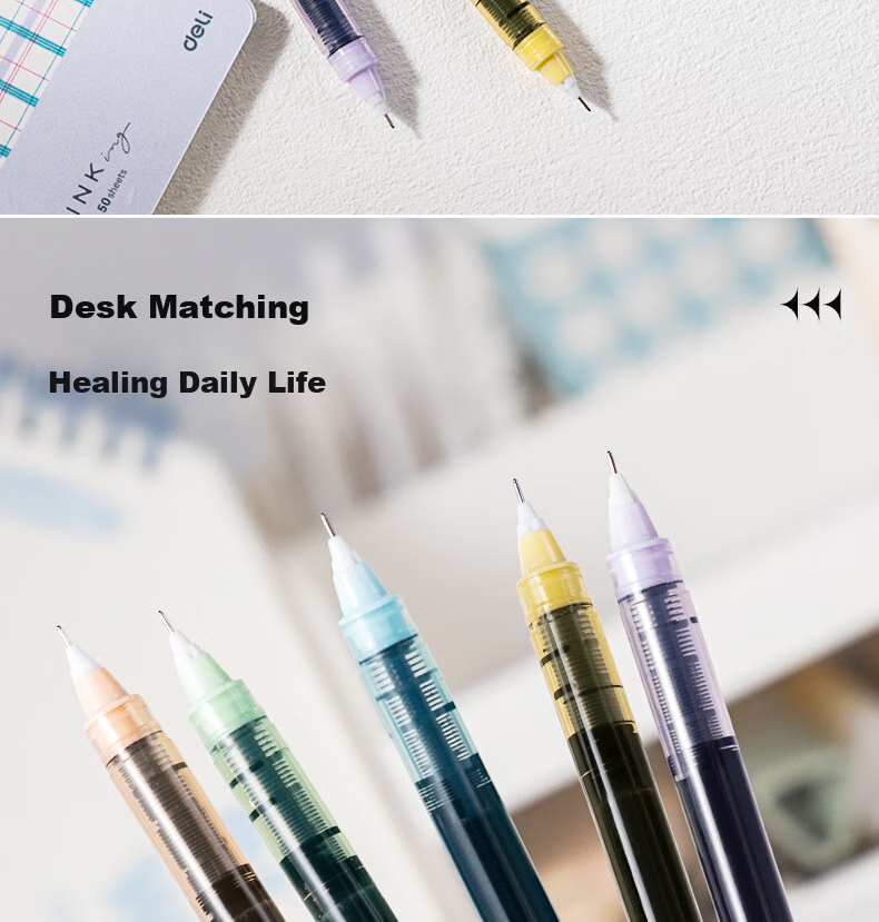 Deli Gel Pen Quick-Drying 0.5mm Full Needle Tube Neutral Pen, Colorful High-Quality Student Exam Writing Pen Rollerball Pen, Black 5 Pens/box SF353 12