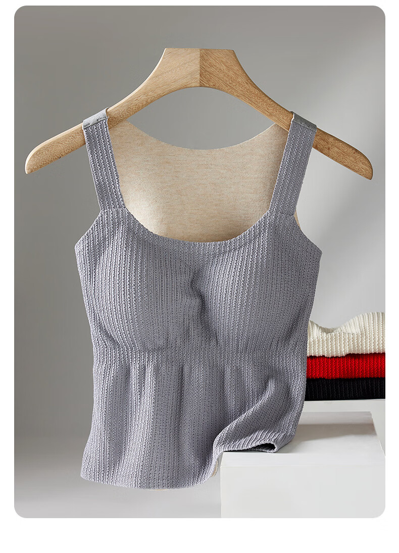 YUZHAOLIN Women's Warm Vest with Built-in Chest Pad, Wool and Silk Blend, Fleece-Lined, Stylish Back, Autumn Winter Base Layer Top 9