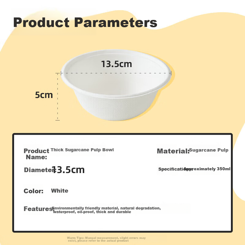Temeiju Disposable Bowls, Sugarcane Paper Bowls, Rice Bowls, Outdoor Thickened Biodegradable Bowls And Plates, Tableware, Picnic Boxes, 50 Pieces, 350 Model