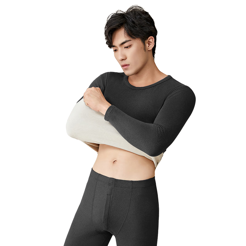 Nanjiren Wool And Silk Blend Men's Thermal Underwear Set for Autumn And Winter, Fleece-Lined Base Layer Top And Bottom, Lightweight Warm Undershirt And Pants XL