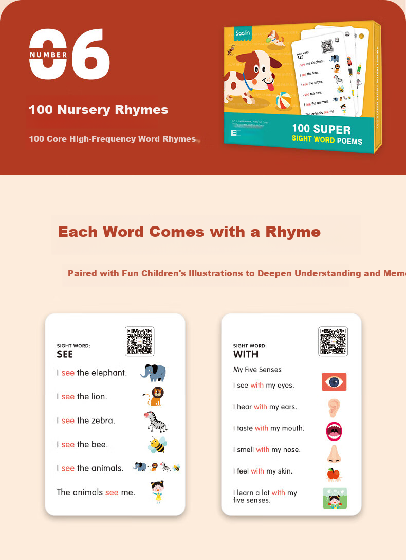 Shalin SAALIN English Enlightenment, 220 High-Frequency Words Flashcards, Children's Toy Sight Words for First Grade 17