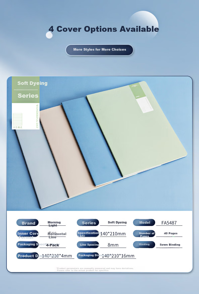 M&G Stationery A5 Notebook Stitched Binding, 40 Sheets High-Quality Error Correction Book, Student Research Journal Diary, Youyou Shiguang FA5497, 4 Books 4