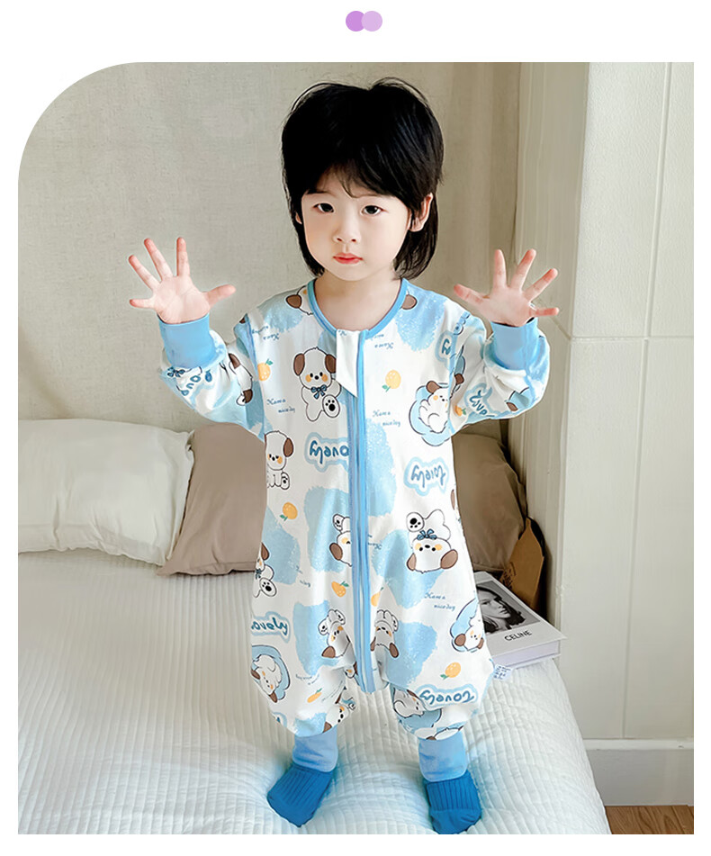 Zisehuayu [100% Pure Cotton] Baby Split-Leg Sleeping Bag, Children's Spring And Autumn Pajamas, Boys' Anti-Kick Blanket Sleeping Bag, Green, Size 130 8