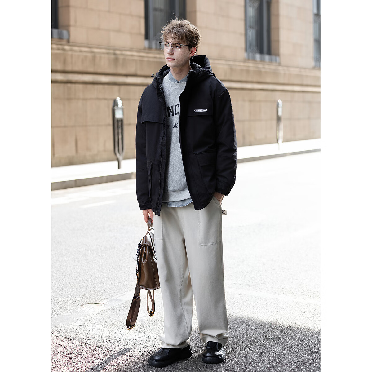 TonLion 2025 Winter Men's Hooded Short Workwear Cotton Jacket with Chest Logo