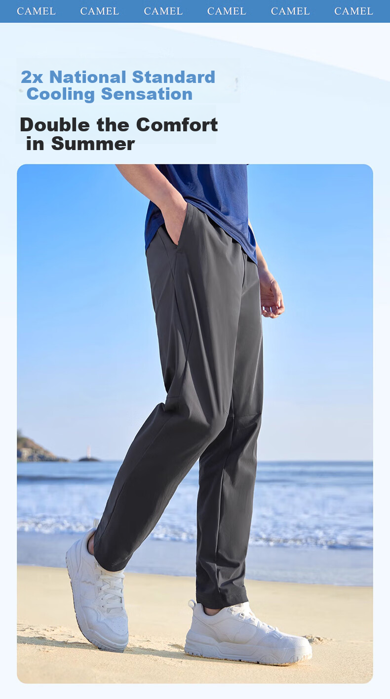 CAMEL Ice Silk Casual Pants for Women, New Summer Style Loose Straight-Leg Sun Protection Quick-Dry Long Trousers Running Sports Pants 1