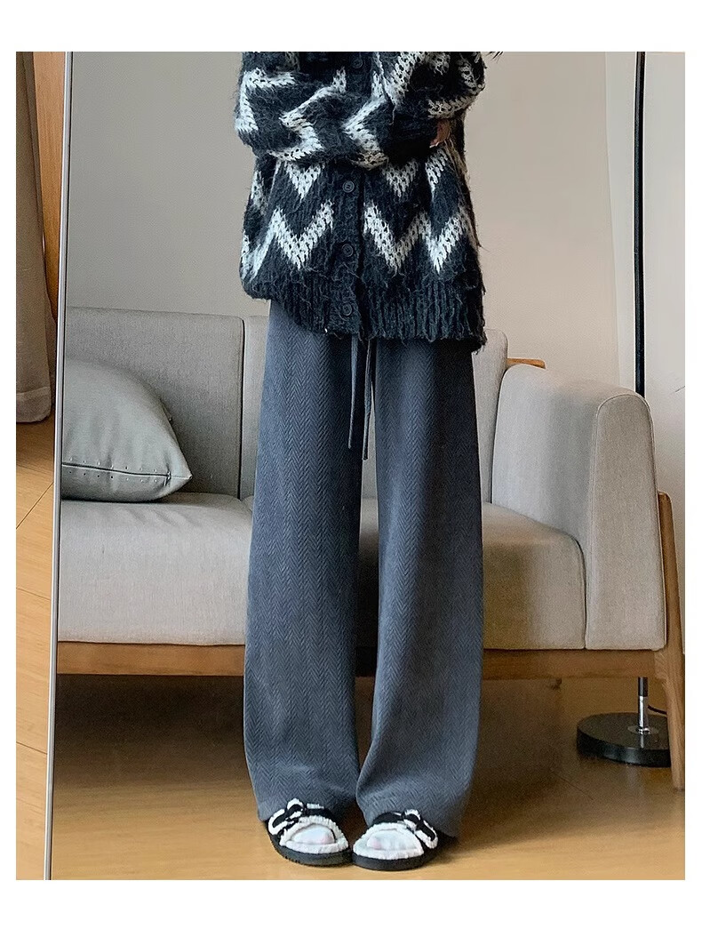 Langsha Women's Herringbone Wide-Leg Pants Spring Autumn New High-Waist Draped Straight-Leg Slim Chenille Knit Casual Trousers Trendy 12