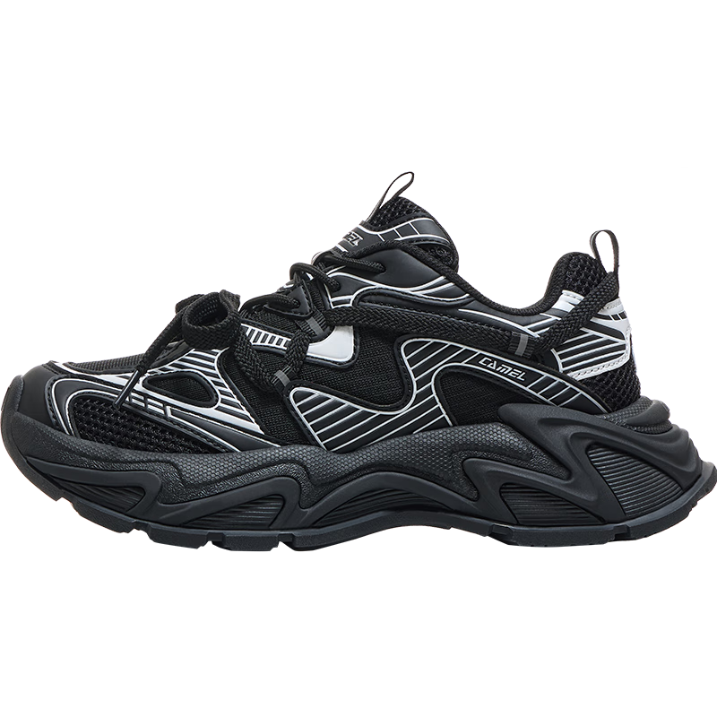 CAMEL Galaxy Sports Women's Thick-Soled Breathable Casual Dad Sneakers X25B30L4036 Black White Size 37