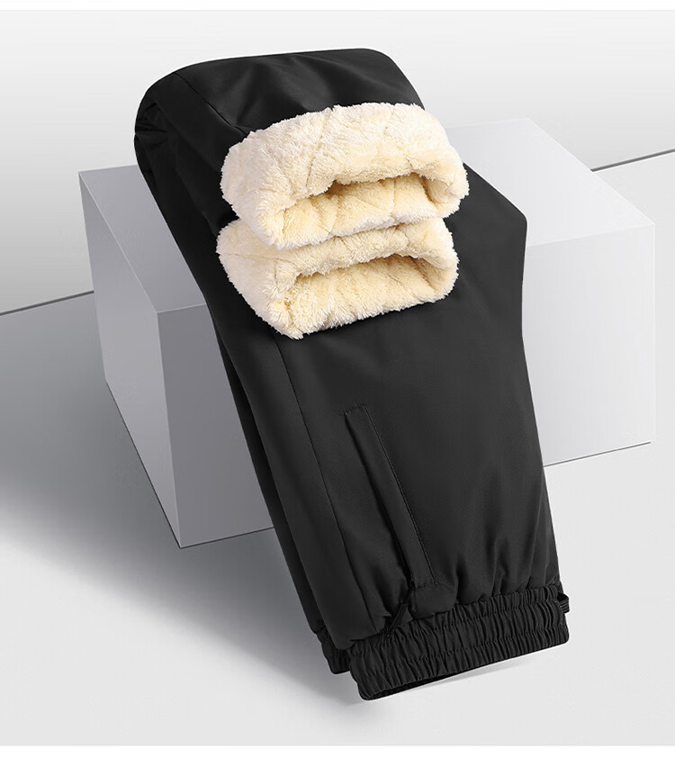 TUCANO Men's Winter Fleece-Lined Cotton Pants Warm Insulated Casual Straight-Leg Trousers Black XL 8