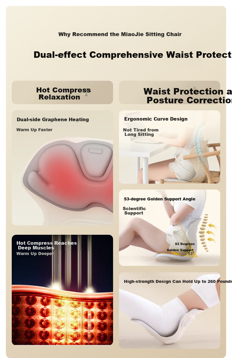 MIAOJIE MH02 Lumbar Support Chair, Waist Massager, Ergonomic Chair for Home And Office Use, Posture Correction with Heat Therapy, Practical Birthday Gift, Gray, Size M 2