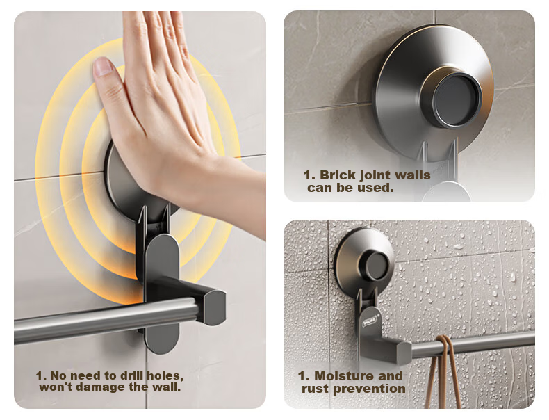 Taili Towel Rack, Single Bar, No Drilling Required, Space Aluminum, Bathroom Wall-Mounted Storage Rack, Toilet Suction Cup Towel Rod 2