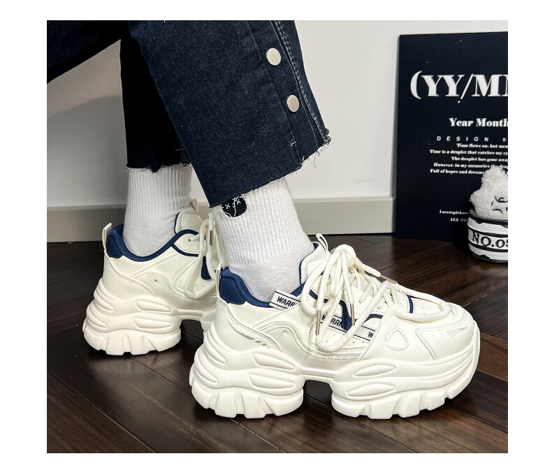 Warrior Women's Dad Sneakers 2026 Spring New Leather White Thick Sole Height Increasing Casual Sports Shoes 5