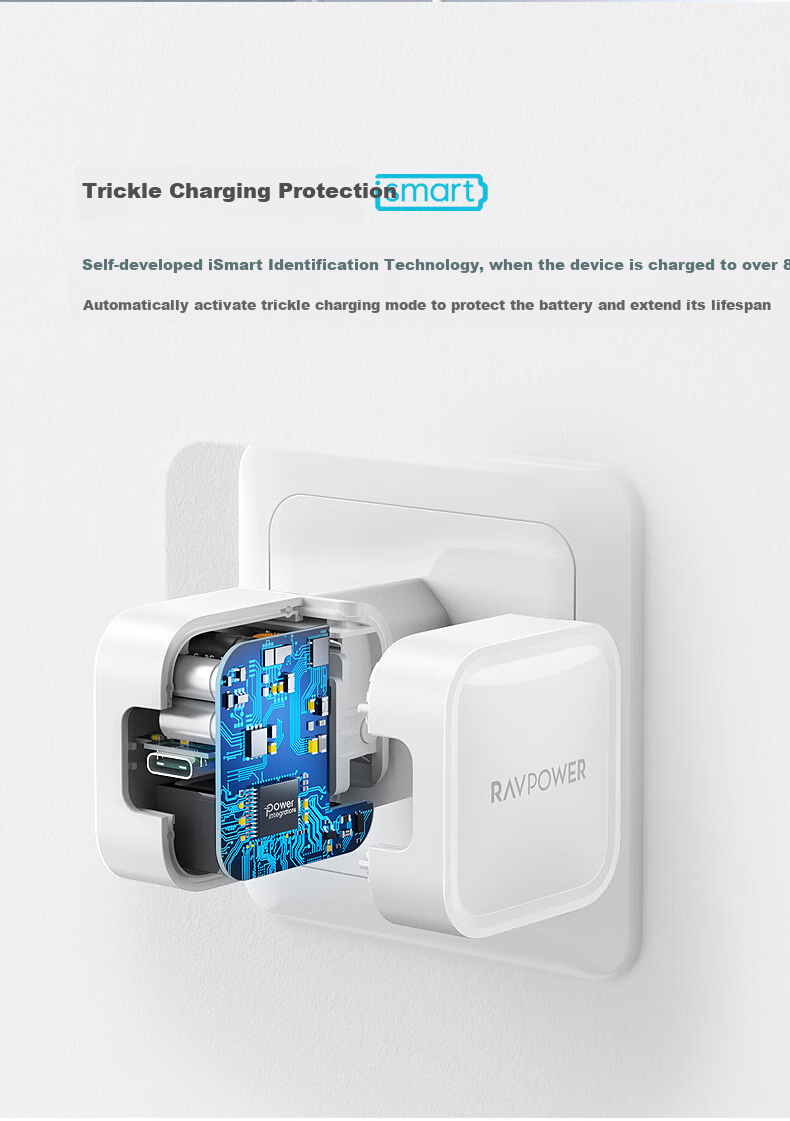 RAVPower Apple Charger PD30W Multi-Port Fast Charging Adapter Compatible with 20W Universal IPhone13/12ProMax/11, Android IPad, Smartphone Type-C Charging Head 8