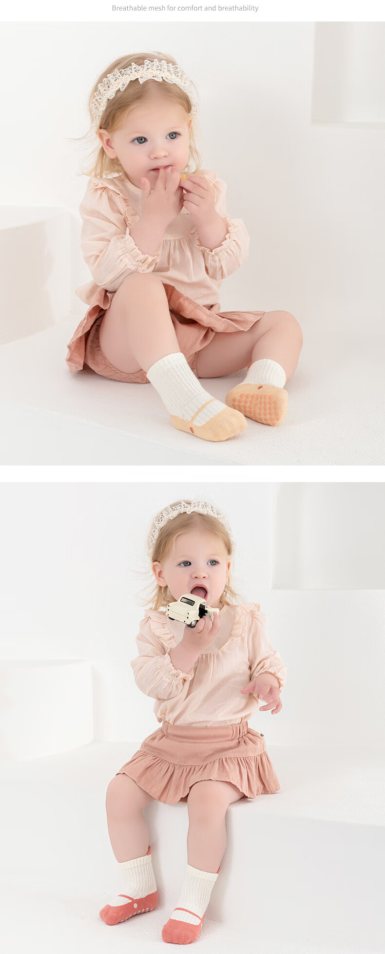 Five Cotton Flowers 3 Pairs Baby Floor Socks Spring Summer Non-Slip Children's Socks Cotton Seamless Infant Toddler Socks 9