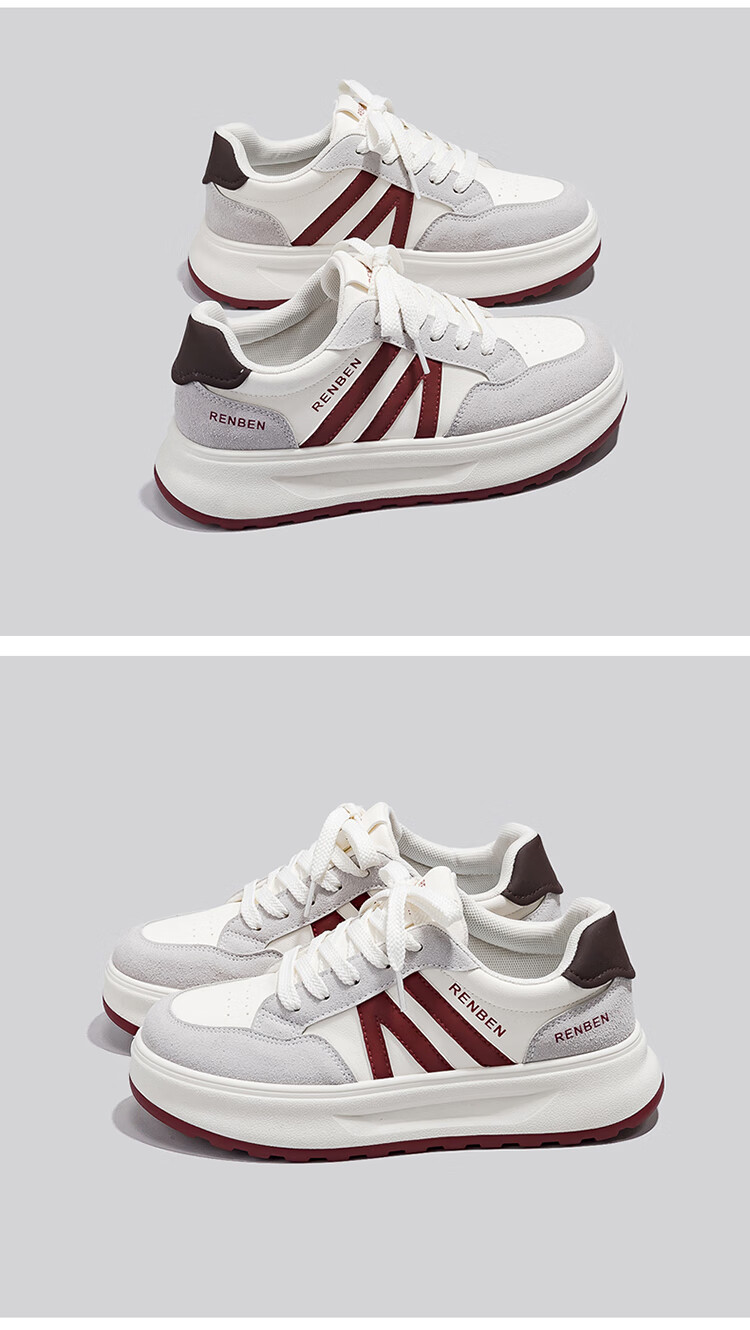 RENBEN Red Agan Shoes for Women 2025 Spring Autumn New Breathable Retro High-Value Student Thick-Soled Casual Sneakers 9