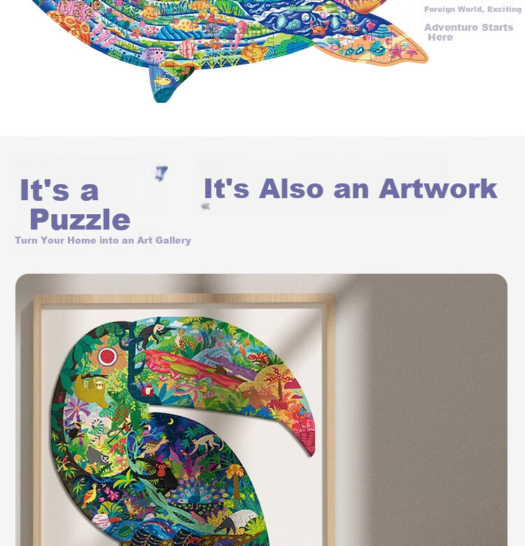 BANGSON Irregular Puzzle Advanced Paper Educational Toy for Children, Boys And Girls Birthday Gift, Ages 6-12 Blue Whale 7