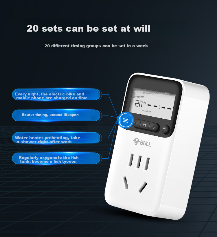 BULL Mechanical Timer Socket/converter, Power Outage Detection, 24-Hour Cycle, Suitable for Electric Water Heaters/mobile Phone Companion GND-2 6