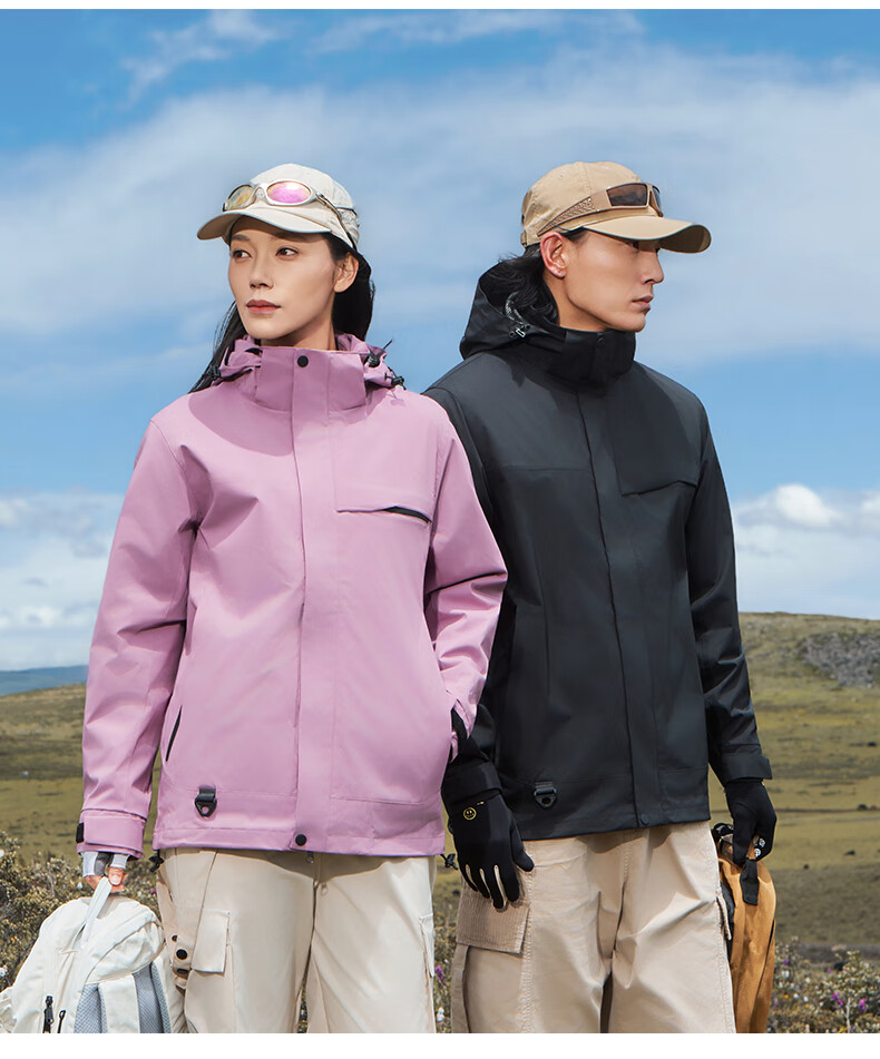 JEEP SPIRIT Men's and Women's Outdoor 3-in-1 Waterproof Windproof Mountaineering Jacket Couple's Dark Night Blue XS 33