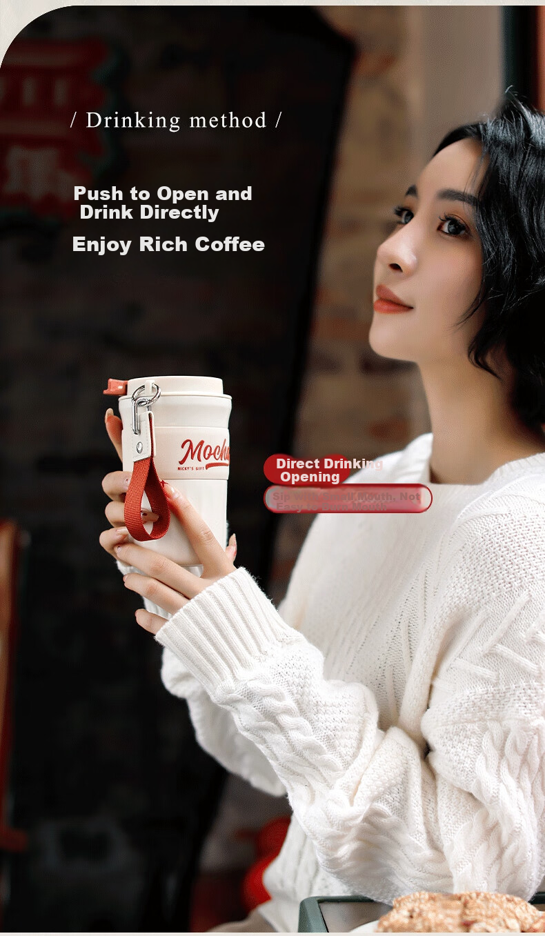 Fuguang Coffee Mug, 304 Ceramic Coated Inner Liner Insulated Water Cup for Men And Women Students, Stylish Outdoor Tea Cup, 420ML 2