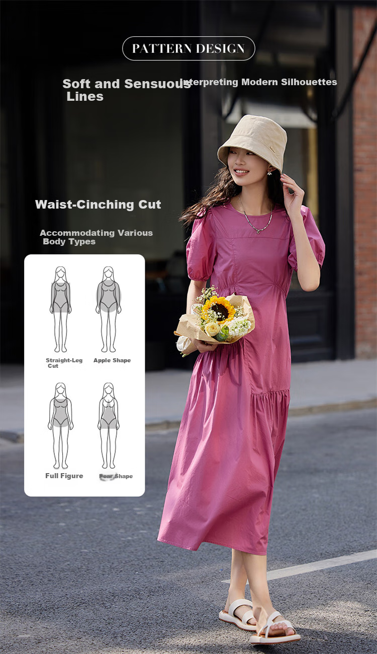 Dme [Puff Sleeve Ruched Dress] Summer Dopamine Sweet Style Round Neck Dress 8