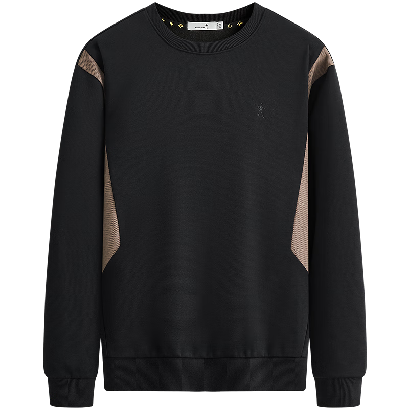 Dance with Wolves [Anti-Static] Color-Block Slim Fit Crewneck Pullover Men's Lightweight Sweatshirt 001 Black XL