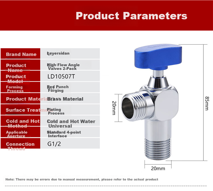 Larsd High Flow Ball Valve Set, Gas Water Heater Full-Open High Flow Angle Valve, 1/2 Inch Hot And Cold Ball Valve LD10507T 1
