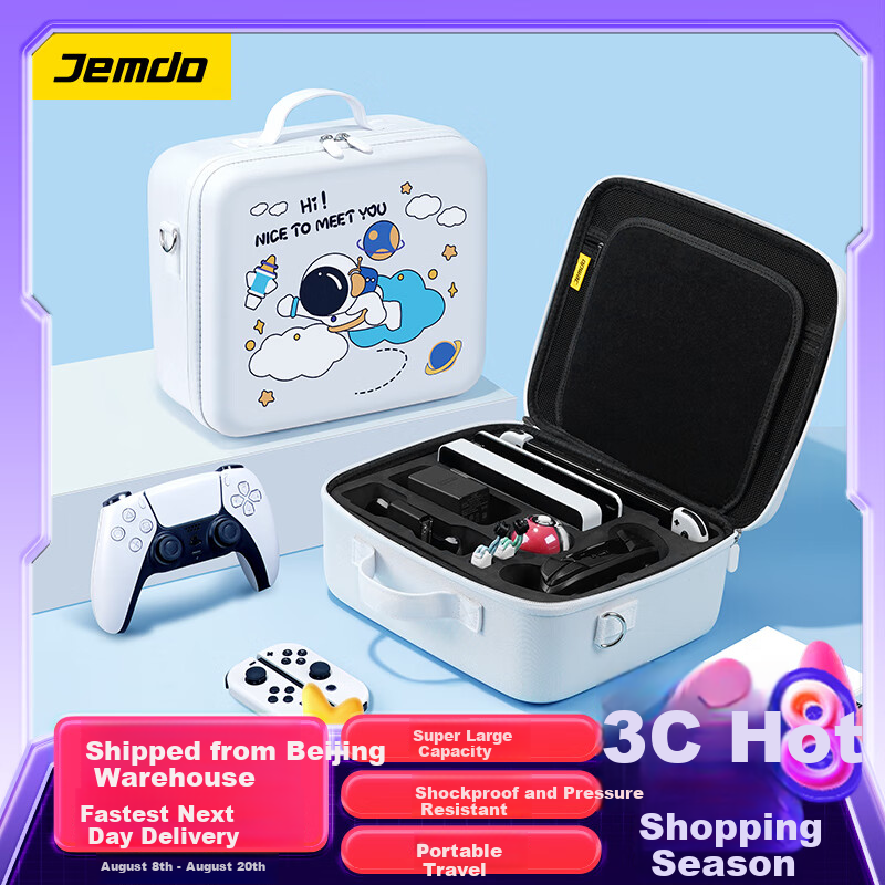 Jemdo Nintendo Switch Storage Case for NS Dual Pro Controllers, Protective Cover with OLED Tempered Glass Screen Protector, Joy-Con Capsules, Game Console Charger Stand, Large Capacity Accessories Set
