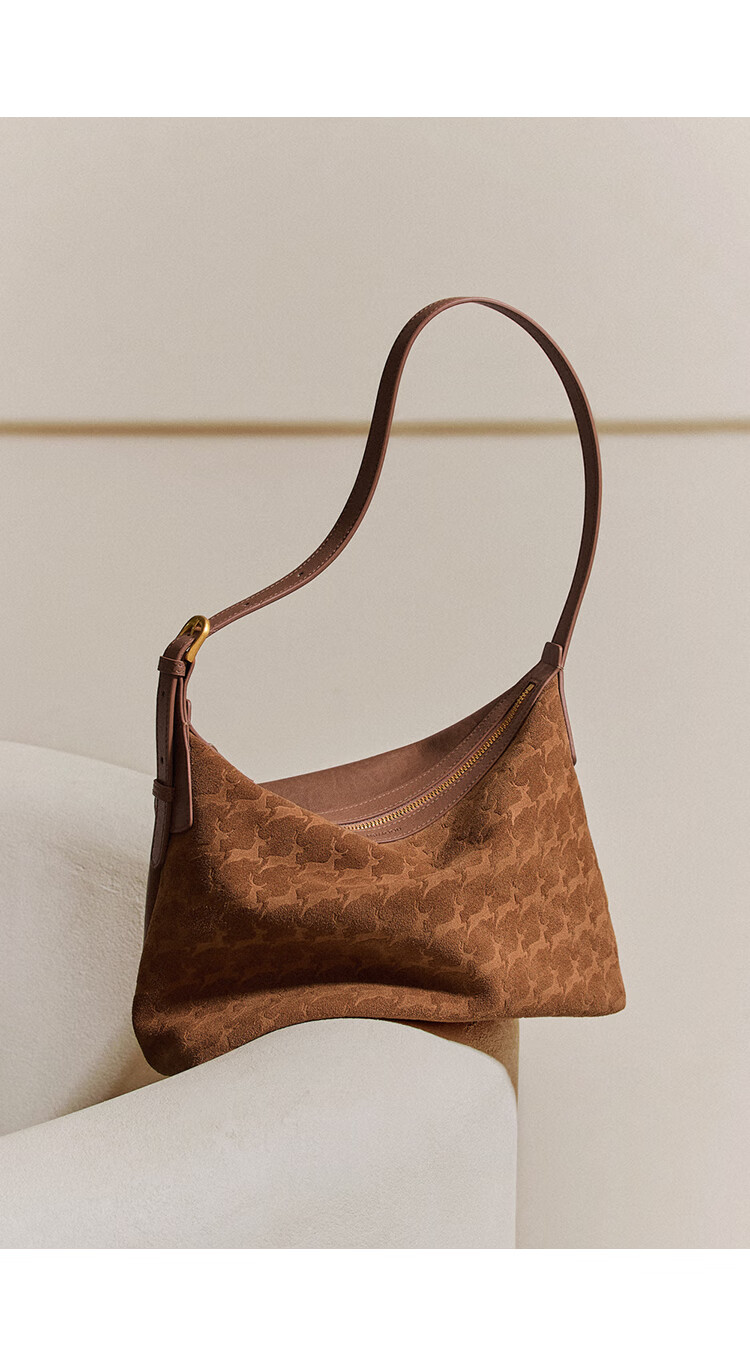 Mood First Layer Vegetable Tanned Leather Hobo Bag Brown Genuine Leather Large Capacity Suede Light Luxury Workplace Commuter Crossbody Bag for Women 5