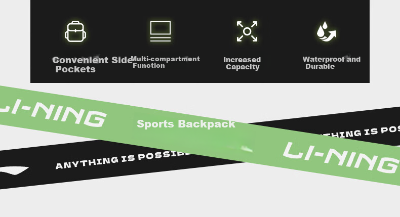 Li-Ning Backpack Badminton Racket Bag Multifunctional Large Capacity School Bag for Men And Women Outdoor Travel Bag Black 2