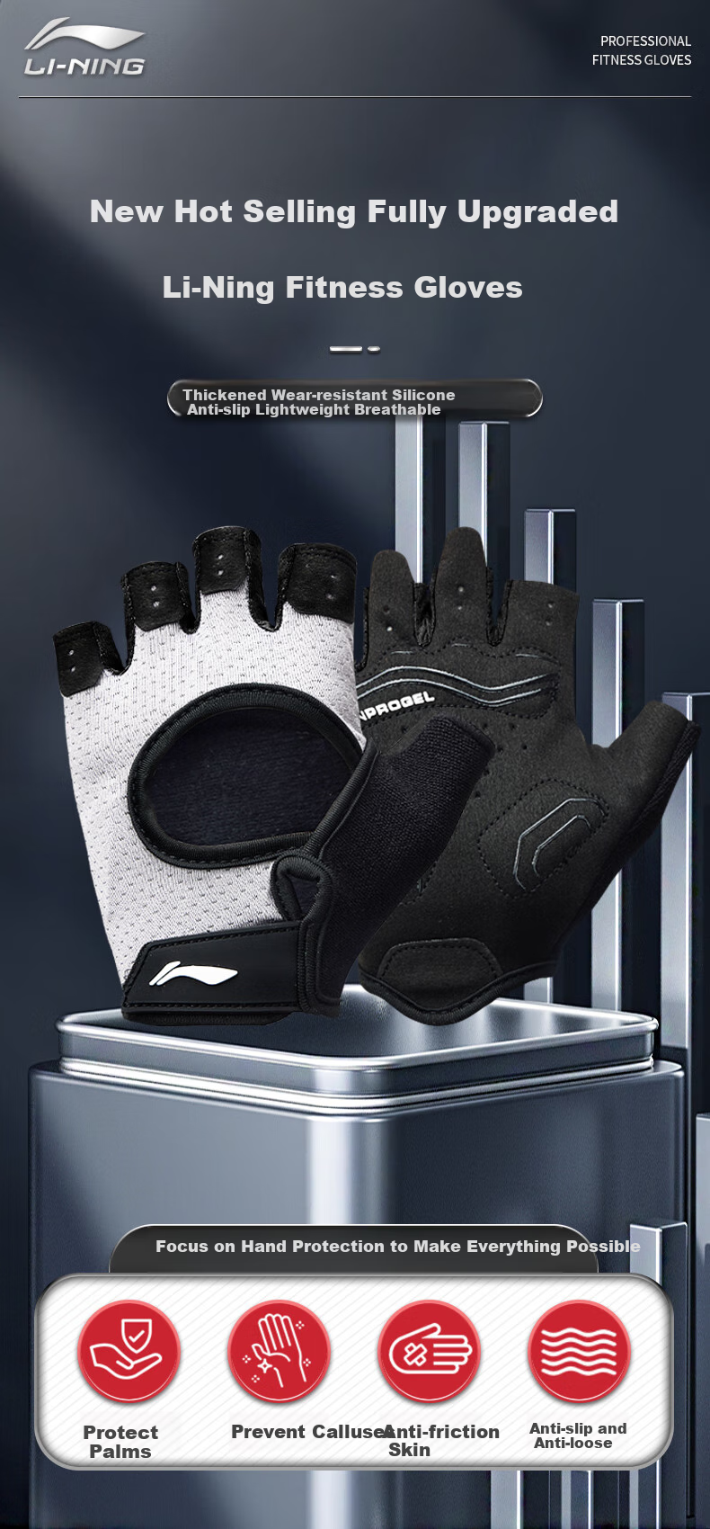 Li-Ning Fitness Gloves for Men And Women, Sports Wrist Guards, Pull-Up Bar Anti-Slip Training Gloves, Mountain Climbing Cycling Fingerless Gloves 1