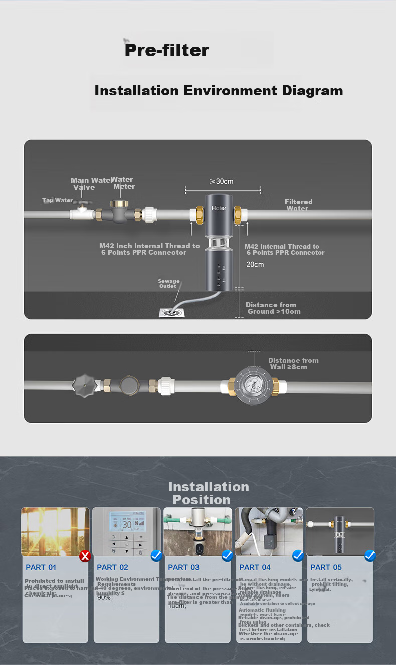 Haier Pre-Filter, Peilin Self-Cleaning Series, Five-Turbo Automatic Backwash Titanium Gold Filter, 15T High Flow Rate, Household Tap Water Whole House Water Purifier, HQZ50-XFAZ12 15