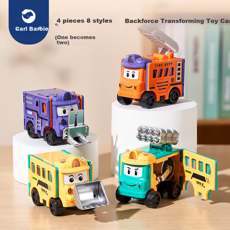 CAREBABY Children's Toy Car for Ages 3-6, Transforming Toy, Educational, Versatile Pull-Back Engineering Car, Birthday Gift for Boys And Girls