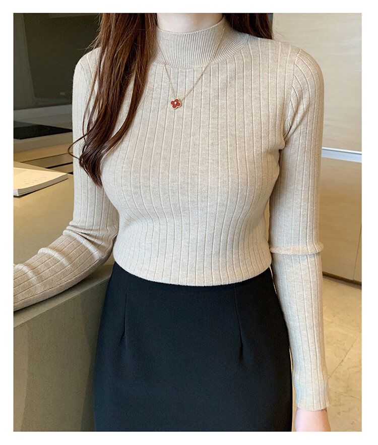 GRACEWELL Women's Knit Sweater Autumn Winter Elegant Half Turtleneck 2025 New Slim Fit Basic T-Shirt Top 5