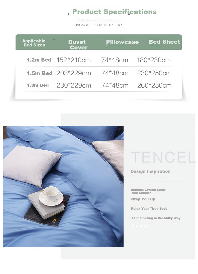 FUANNA Bedding Set 4-Piece A-Class 60s Lyocell Tencel Summer Printed Sheet Quilt Cover Single/Double 203×229cm 2