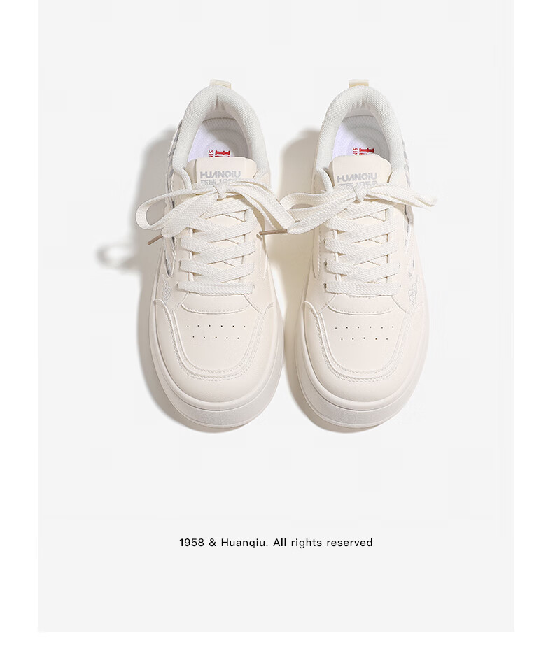 Huanqiu Thick-Soled Versatile Casual Shoes, 2025 Autumn New Style Plaid White Sneakers, Lightweight Student Skateboard Shoes for Women, Beige Blue, Size 38 9