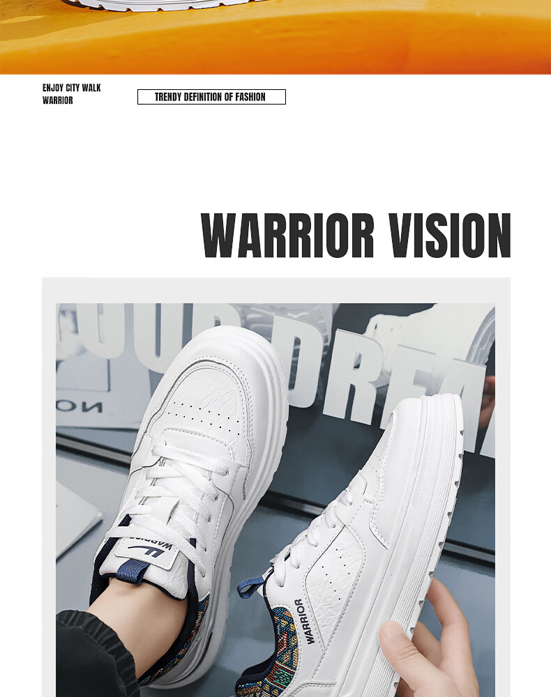 Warrior Official Men's Shoes 2026 Summer New Classic White Sneakers for Men, White and Dark Blue, Size 39 10