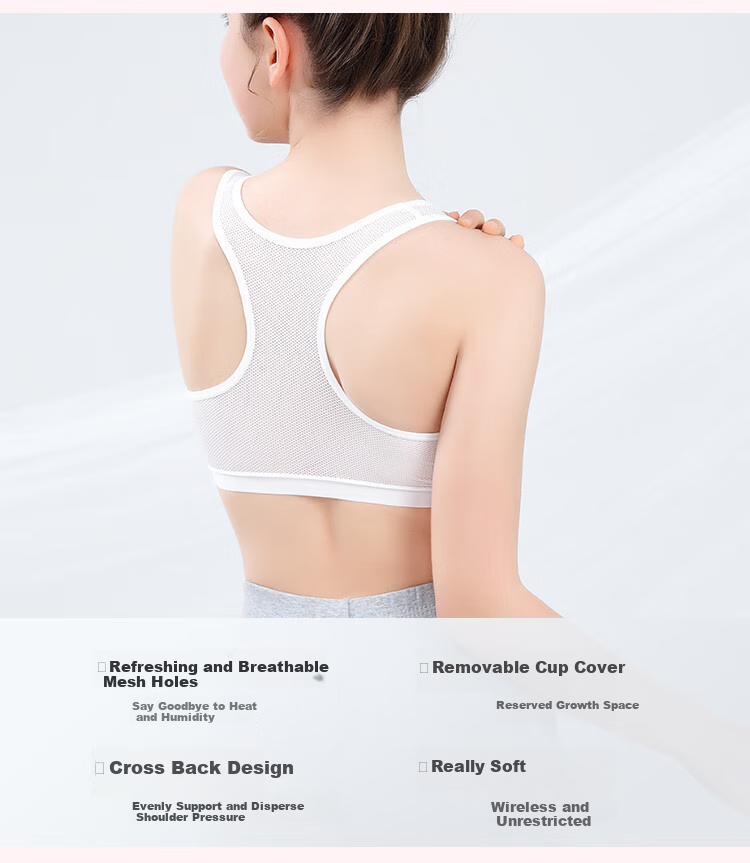 LangSha Children's Underwear, Girls' Sports Bra, Shock-Absorbing, Big Girls' Bra, Developmental Student Vest, 2 Pieces, White + White, 75A 3