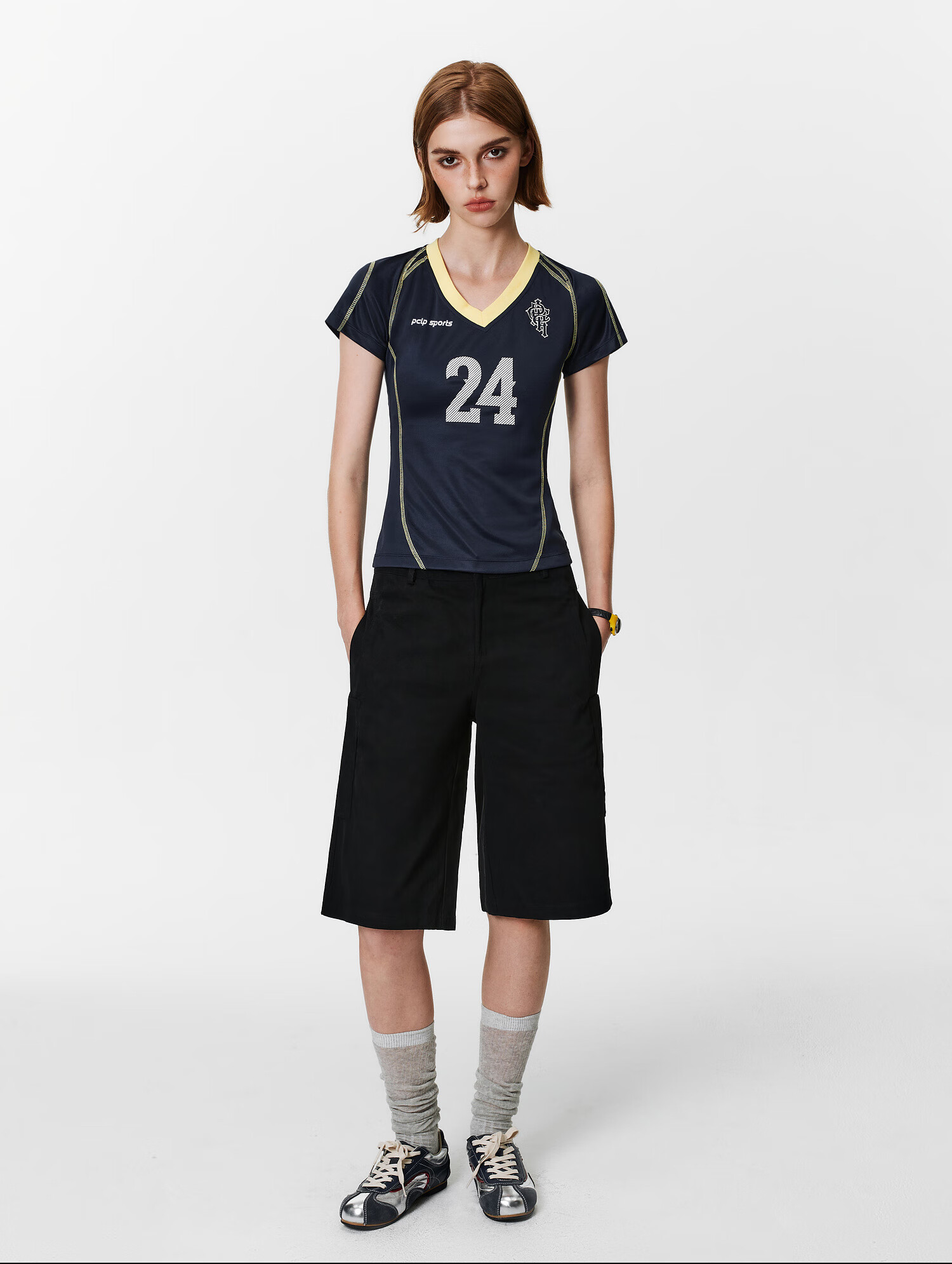 PCLP V-Neck Digital Football Short Sleeve Summer Slim Fit American Sports T-Shirt for Women Blue S 19