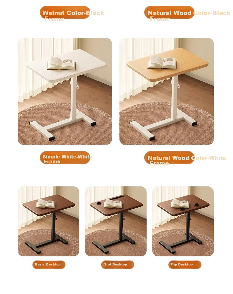 Milin Mobile Computer Desk, Adjustable Height Bedroom Study Desk, Bedside Table, Laptop Stand, Walnut Color with Black Frame 6