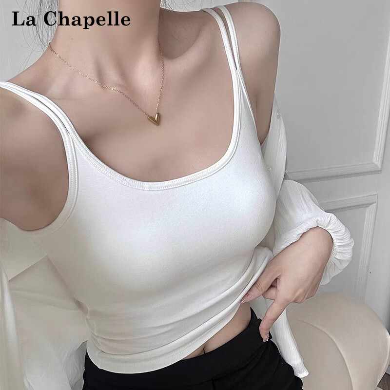La Chapelle Women's Summer Sexy Strap Vest with Chest Pad, Backless Bra, White, M