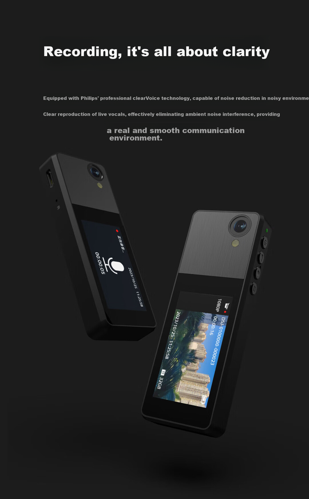 PHILIPS VTR8002 Badge-Style Law Enforcement Recorder, Portable Chest-Mounted Small Color Screen Video Recorder, Mobile Phone Connectivity, 64GB 5