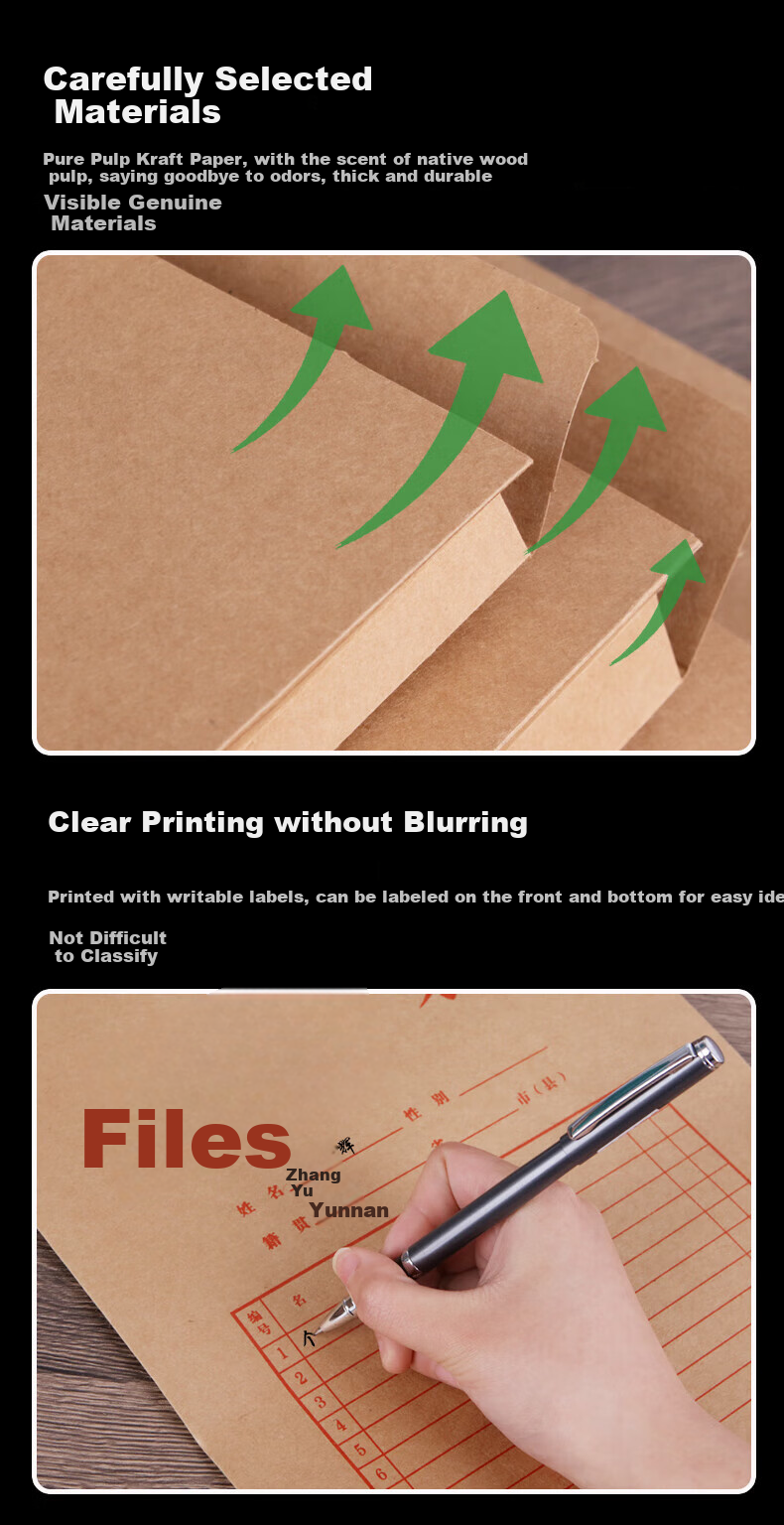 Youbili A4 High-Quality Pure Pulp Kraft Paper File Folders, Side Width 8cm, Thick Document Envelopes, 20 Pieces, 1068 4
