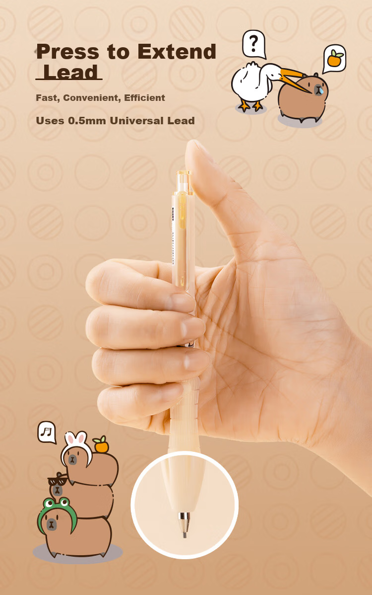 LOPET Capybara Automatic Pencil 0.5mm, Hand Guard Technology, Ultra-Soft Grip, Writing Comfortable, Buffer Anti-Breaking Lead, Drawing Pencil for Elementary Students, LT-7058 4