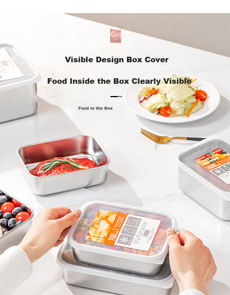 KATEI STORY Japanese 304 Stainless Steel Food Storage Container, Food-Grade Refrigerator Fresh-Keeping Freezer Storage Box, Meat Prep Container, Portioning Box 16
