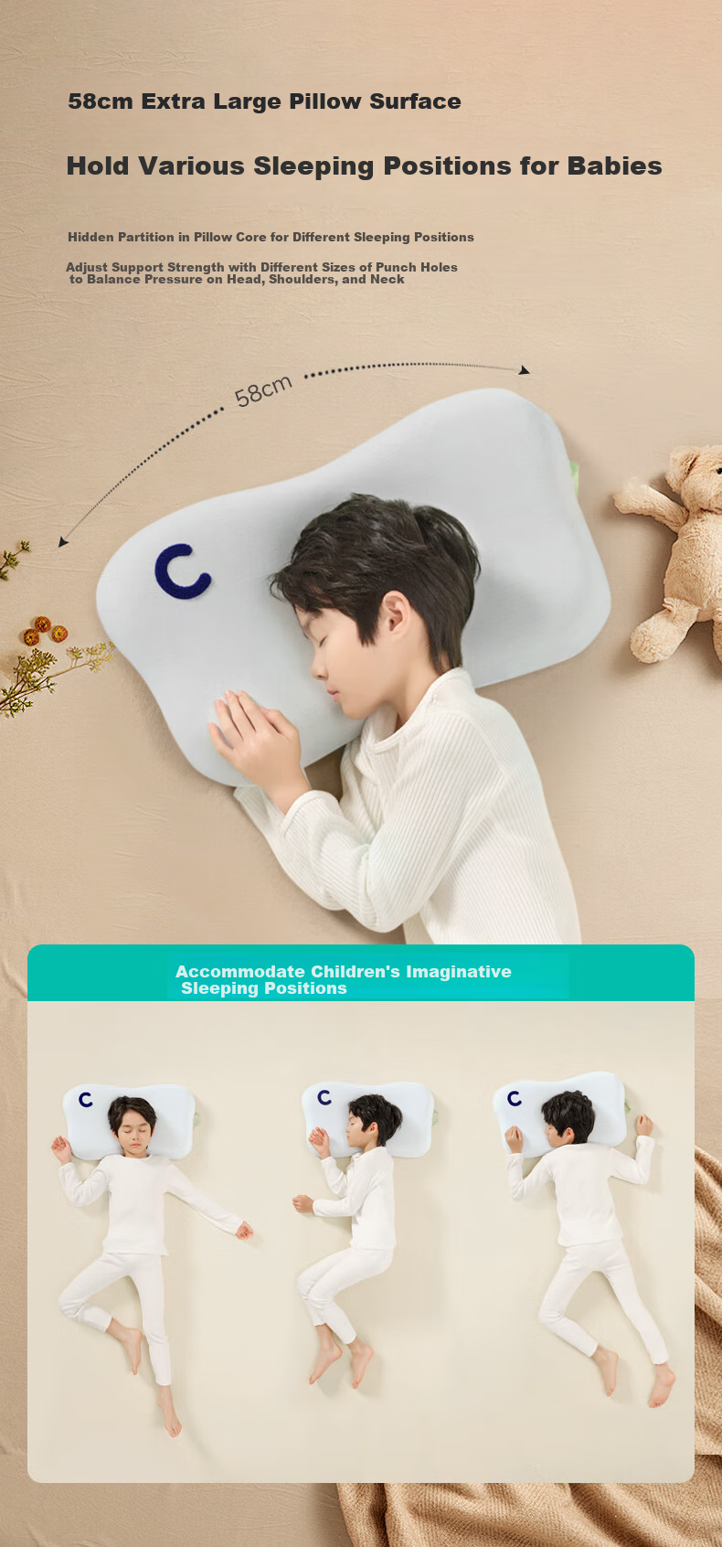 CORY Children's Pillow, Baby And Student Pillow, Washable And Breathable, for Ages 1-3 Silicone Pillow with Spine Protection, Blue Color for Kids 16