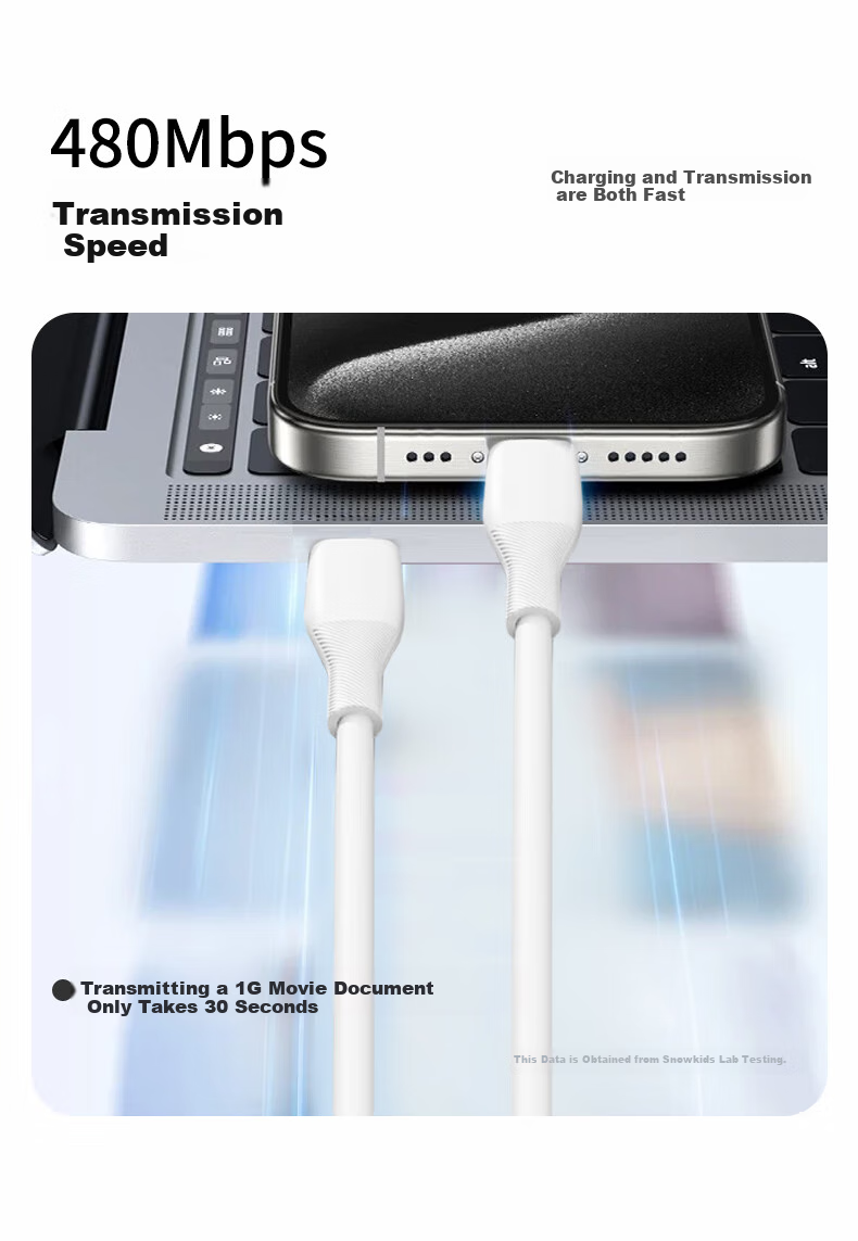 Snowkids Apple 18/17/16/15 Charging Cable, Dual-Head Type-C Data Cable, PD100W Liquid Silicone Fast Charging Cord, Car Compatible for IPhone15-18/iPadPro, 1 Meter 9