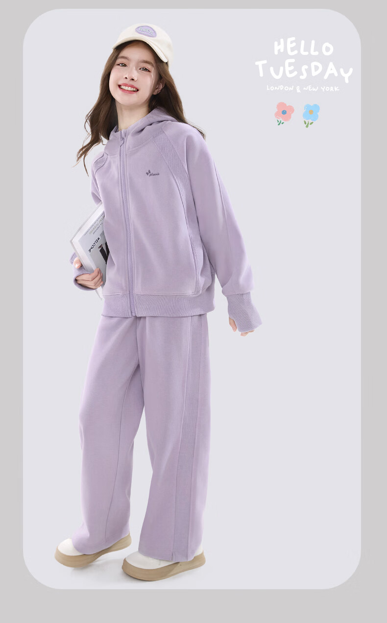 Disney Girls' Spring Autumn Stylish Casual Zip-up Hoodie and Sweatpants Set ET019 Iceland Blue 160 7