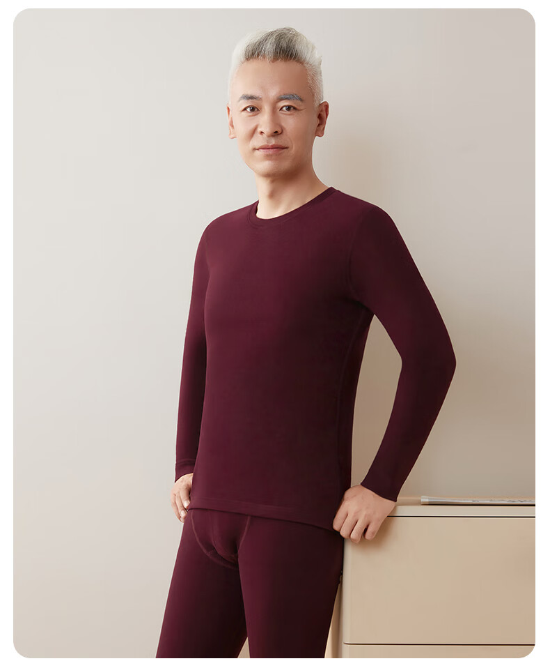 CASENLAND Men's Middle-aged and Elderly Thermal Underwear Set, Fleece Lined, Thickened, Antibacterial, 100% Cotton Long Johns and Top, Autumn Winter Cotton Sweater 1