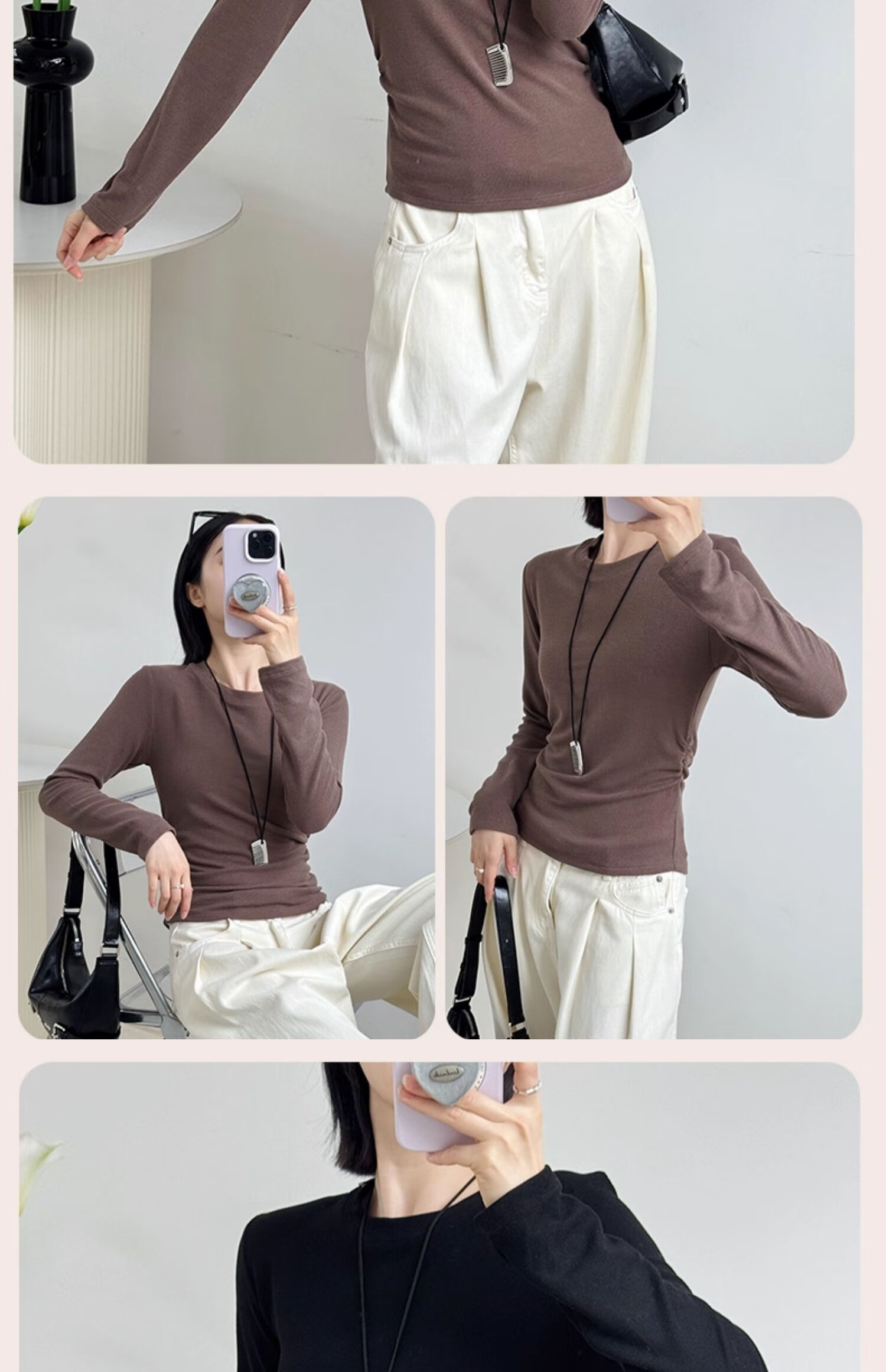 MiiOW Women's Long Sleeve Round Neck Knit Base Shirt 2025 New Spring Autumn Slim Fit Top 11
