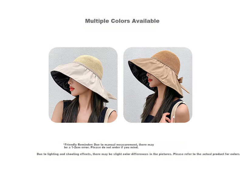 LangSha Sun Protection Hat for Women, Summer UV-Resistant Black Gel Wide Brim Sun Hat, Full Face Coverage Fisherman Hat, Beige 14