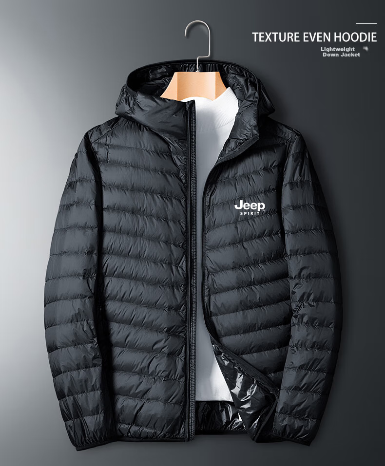 JEEP SPIRIT Lightweight down Jacket for Men, Winter Casual Hooded Coat with Duck Down, Warm And Windproof, Black, XL 1